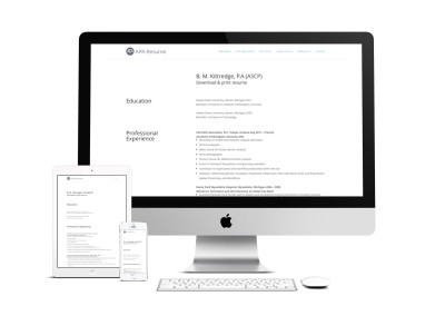Custom designed mobile responsive resume website and logo/brand identity for medical professional.